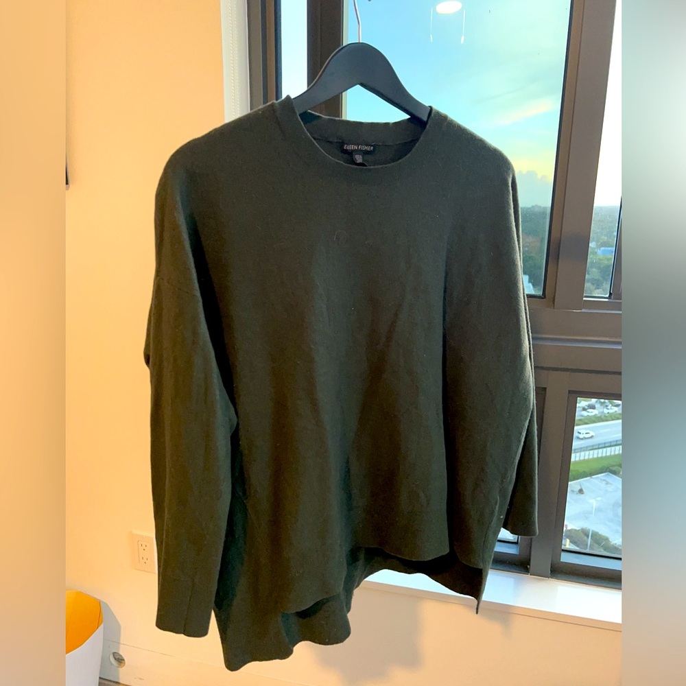 Eileen Fisher wool sweater Forest Green